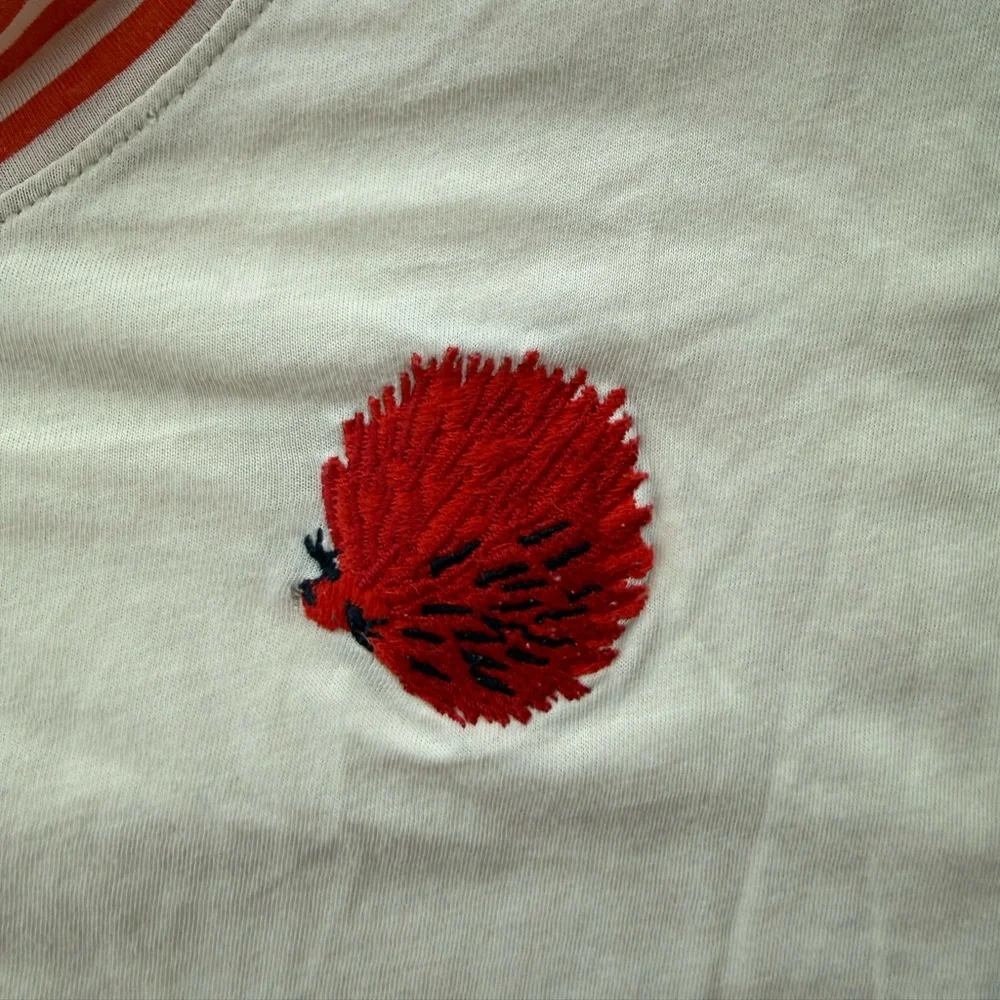 Tory Burch EUC Pima Cotton Hedgehog Tee Ivory Medium Rare Embroidered